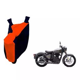 Auto Pearl Waterproof Two Wheeler Cover For Royal Enfield Classic 350 Signals (Orange & Blue)-image-91