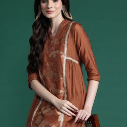 Sangria Brocade Panelled A-Line Kurta with Trousers-32