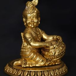Exotic India Gold-Toned Lord Krishna Religious Brass Idol Showpiece-image-22