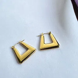 The Jewellery Tale Stainless Steel Gold-Plated Contemporary Shaped Hoop Earrings-picture-38