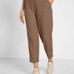 Honey By Pantaloons Brown Slim Fit Texture Trousers-picture-45