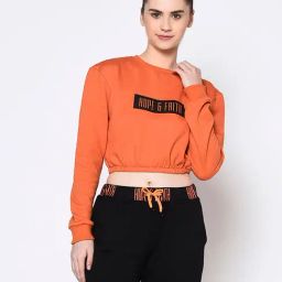 Rigo Orange Graphic Print Crop Sweatshirt-image-30