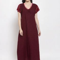 Secret Wish Maroon Printed Nighty-picture-41