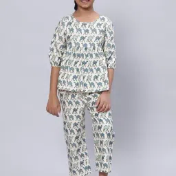 BIBA Girls White Printed Kurta, Pants with Eye Mask-20