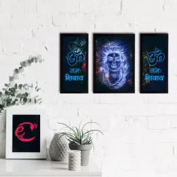 eCraftIndia Set of 3 Lord Shiva Satin Matt Textured UV Art Painting-26