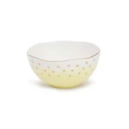 Home4U 'Ebele' White & Light Yellow Stoneware 15 cm Serving Bowl (0.42 L) - Set of 1-24