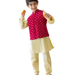 Campana Kids Beige & Maroon Cotton Printed Kurta Set-image-84
