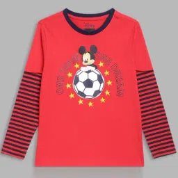 Blue Giraffe Kids Red & White Cotton Printed Full Sleeves Mickey Mouse T-Shirt-image-11