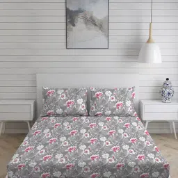 Layers Tuscany Printed Grey 104 TC Cotton King Bed Sheet with 2 Pillow Covers-image-26