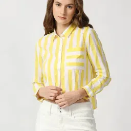 Pepe Jeans Yellow & White Cotton Striped Top-image-103