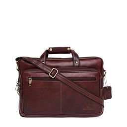 WildHorn Men Maroon Textured 16 Inch Leather Laptop Bag-image-5