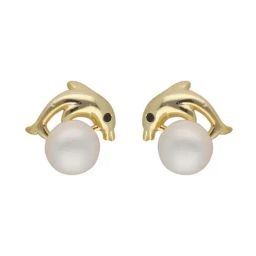 Sri Jagdamba Pearls Elegance Pearl White & Golden Stud Earrings-image-72