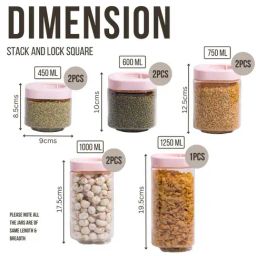 SCL Steelo Transparent Plastic Stack & Lock Square Food Storage Square Containers - Set of 9 image 2
