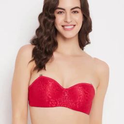 Clovia Red Lace Solid Padded Full Cup Underwired Balconette Bra-picture-11