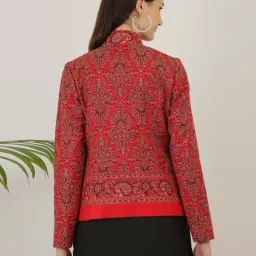Kaanchie Nanggia Red Wool Self Design Jacket image 4