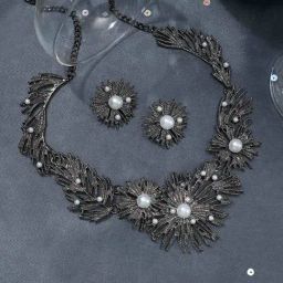 Sohi Silver Plated Designer Party Necklace and Earring Set For Women-image-93