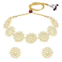 Peora Gold Plated White Kundan Studded Choker Necklace Round Stud Earrings Set-image-96
