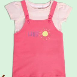 MINIKLUB Kids Pink Printed Top with Dungaree-image-21