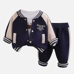 Little Surprise Box Boys Blue & Peach Printed Full Sleeves Tracksuit Set-image-87