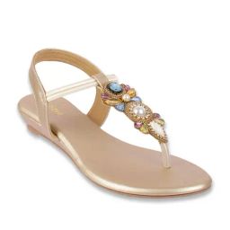 Mochi Women's Gold T-Strap Sandals-image-99