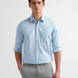 Arrow Blue Cotton Slim Fit Striped Shirt-picture-35