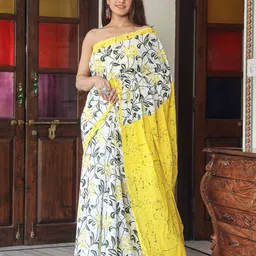 JAIPURI PRINT Floral Pure Cotton Block Print Saree-11