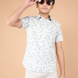 Crimsoune Club Boys Blue Cotton Floral Shirt-image-48