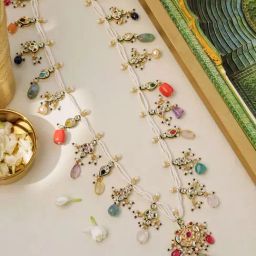 Curio Cottage Navratna Drop Pearl String Ranihar Necklace-image-16