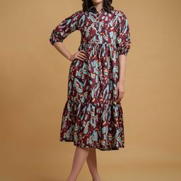R.Code by The Roadster Life Co. Women Shirt Collar Bishop Sleeves Fit & Flare Dress-picture-41