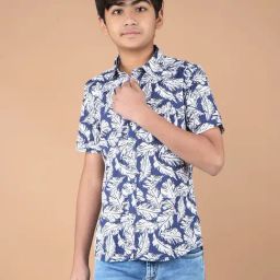 Crimsoune Club Boys Navy Cotton Floral Shirt-picture-2