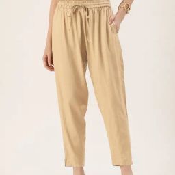 Amukti Khaki Rayon Solid Trousers-image-76