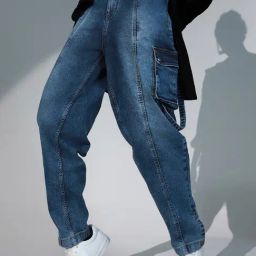Hubberholme Blue Cotton Relaxed Fit High Rise Jeans-image-75