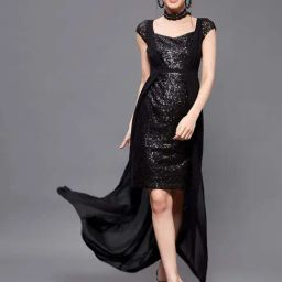 Miss Chase Black Embellished Fit & Flare Maxi Dress-picture-3