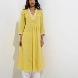 Utsa by Westside Yellow Embroidered Cotton A-Line Kurta-61