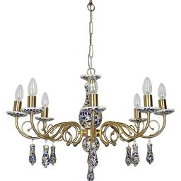 FOS LIGHTING Blue Pottery Elegance Handcrafted Floral 8 Light Candelabra Chandelier-image-11