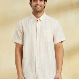 Fabindia Cream Cotton Comfort Fit Striped Shirt-picture-5