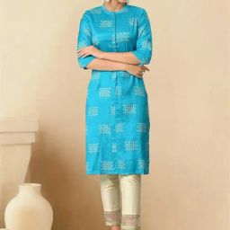 W Blue Printed Straight Kurta-image-57