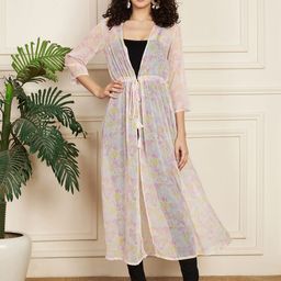 Fbella Floral Printed Longline Tie-Up Shrug-52