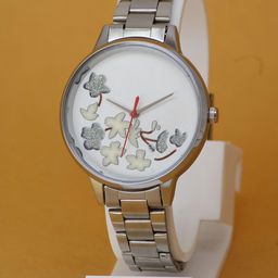 VIRAKTI Women Brass Printed Dial & Stainless Steel Bracelet Style Straps Analogue Watch G-83-GREY STEEL-image-98