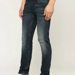 Pepe Jeans Dark Indigo Blue Cotton Slim Fit Distressed Jeans-image-44
