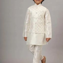 TAHVO Boys White Embroidery Full Sleeves Kurta Pyjama Sets-picture-22