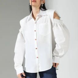 Showoff White Cotton Relaxed Fit Shirt-image-95