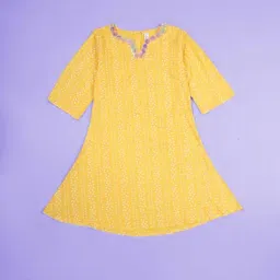 Kiddopanti Girls Yellow Printed Regular Fit Kurta-picture-15