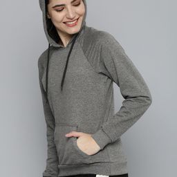 HERE&NOW Women Grey Solid Hooded Sweatshirt-picture-15