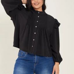 CURVE BY KASSUALLY Black Relaxed Fit Shirt-image-35