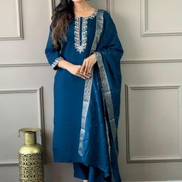 URMIR FASHION Blue Chanderi Silk Kurta Sets-image-97
