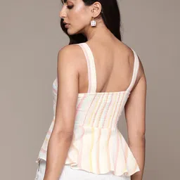 Label Ritu Kumar White & Pink Striped Peplum Top image 4