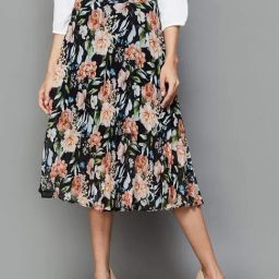 Code by Lifestyle Black Printed A-Line Skirt-image-47