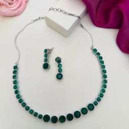 Abdesigns Silver American Diamond Statement Necklace & Earring Set-39