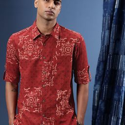 Taavi Ethnic Motifs Printed Roll-Up Sleeves Ajrakh Shirt-picture-23